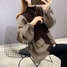 Two Tone Mock-neck Drawstring Sweater