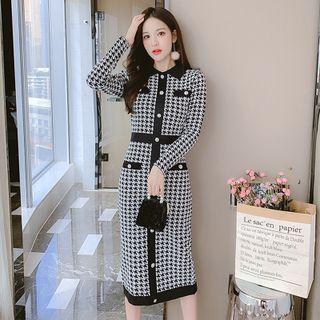 Contrast Trim Houndstooth Knit Dress