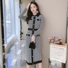 Contrast Trim Houndstooth Knit Dress