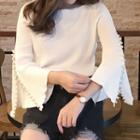 Faux Pearl Embellished Bell-sleeve Sweater