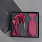 Set: Bird Neck Tie + Bow Tie + Lapel Pin + Tie Clip + Pocket Square Yg - Set - Red - One Size