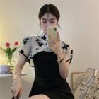 Short-sleeve Floral Crop Top / Spaghetti Strap Mini Dress