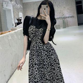 Two-tone Drawstring Midi Dress