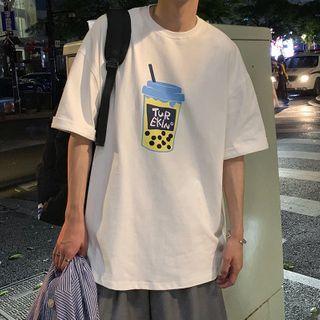Bubble-tea Print Oversize Tee