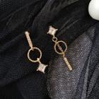 Non-matching Rhinestone Dangle Earring 1 Pair - S925 Silver Stud Earrings - Gold - One Size