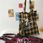 Lettering Plaid Tote Bag