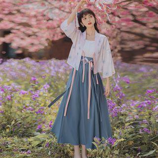 Set: Strappy Hanfu Midi A-line Dress + Jacket