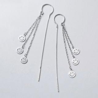 925 Sterling Silver Smile Face Threader Earrings Silver - One Size
