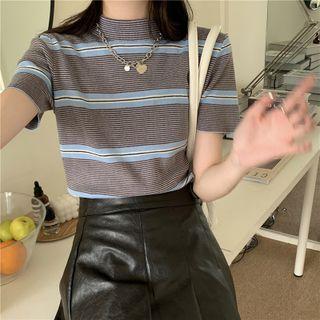 Short-sleeve Striped T-shirt Stripe - Gray & Blue - One Size