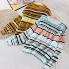 Round-neck Color Block Striped Long-sleeve Knit Top