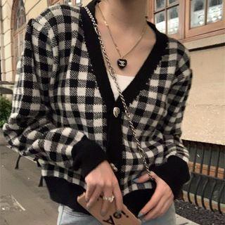 Contrast Trim Gingham Cardigan