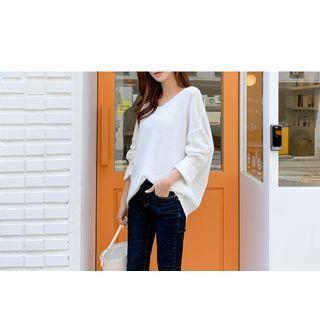 Set Of 2: V-neck Colored Oversized Knit Top