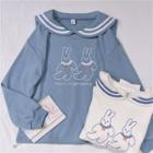 Sailor Collar Collar Rabbit Print Sweatshirt