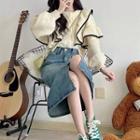 Denim Midi A-line Skirt / Ruffle Sweater
