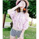 Set: Printed Elbow-sleeve Top + Bikini