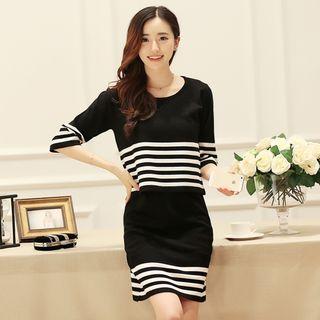 Set : Stripe Knit Top + Skirt