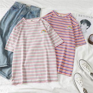Rainbow Embroidered Striped T-shirt
