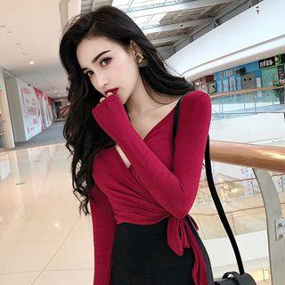 Long-sleeve Wrap Top / Wide Leg Pants / Set