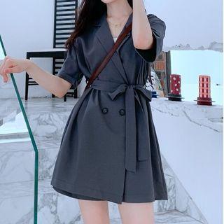 Short-sleeve Plain Tie-waist Playsuit