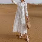 Pointelle Long-sleeve Midi A-line Dress