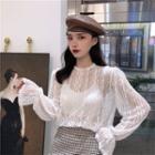 Fluffy Buttoned-up Jacket / Lace Top