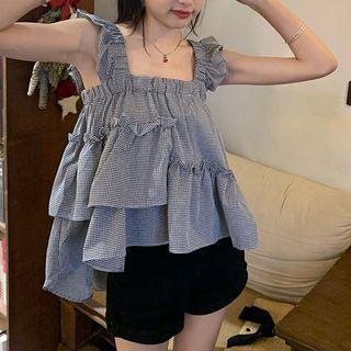 Irregular Plaid Flowy Camisole Top