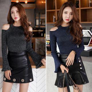 Cold-shoulder Bell-sleeve Sweater