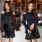 Cold-shoulder Bell-sleeve Sweater
