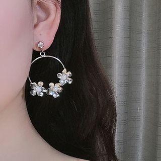 Faux Pearl Alloy Flower Hoop Earring Ae0552 - 1 Pair - Pearl - Silver - One Size