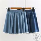 Lace Trim Denim A-line Mini Skirt