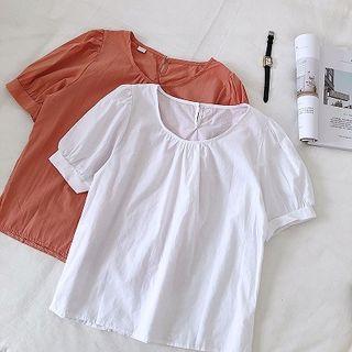 Plain Crewneck Short-sleeve Blouse