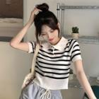 Short-sleeve Striped Knit Polo Shirt / Sweatpants