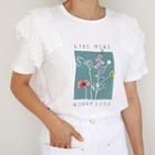 Lace-trim Flower Print T-shirt