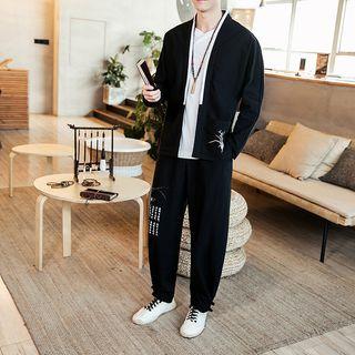 Set: Embroidered Open Front Jacket + Harem Pants