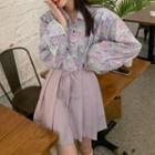Floral Print Shirt / Mini A-line Skirt