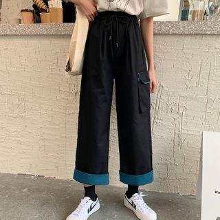Striped Collared Pullover / Pocket Detail Cropped Wide-leg Pants