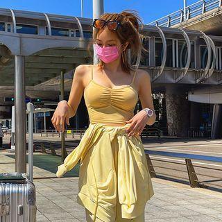 Spaghetti-strap Shirred Crop Top