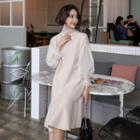 Set: Faux-pearl Mesh Top + Sleeveless Ruffle-hem Long Dress