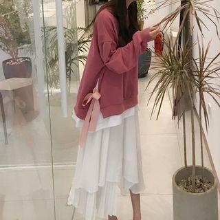 Mock Two-piece Pullover / Midi Layered Skirt