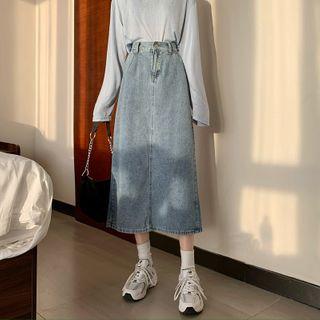 High-waist A-line Split Denim Skirt