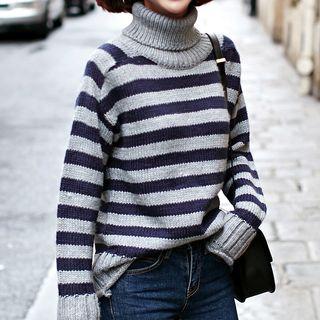 Turtleneck Striped Sweater Blue - One Size