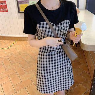 Gingham Panel Mini A-line Dress