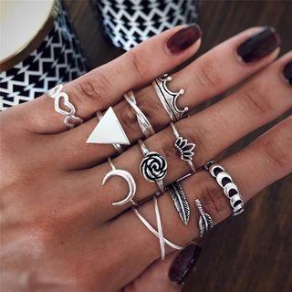 Set Of 10: Alloy Ring (assorted Designs) 14569 - Silver - One Size