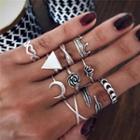 Set Of 10: Alloy Ring (assorted Designs) 14569 - Silver - One Size