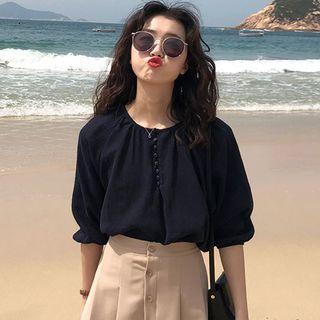 Buttoned Elbow-sleeve T-shirt