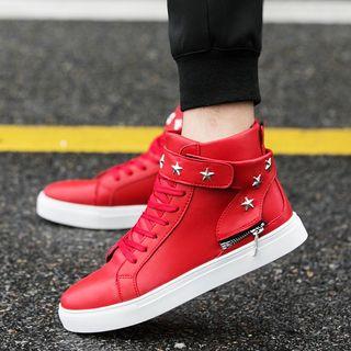 Faux-leather Studded High-top Sneakers