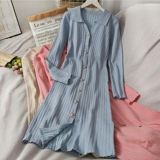 V-neck Plain Striped Knit Dress