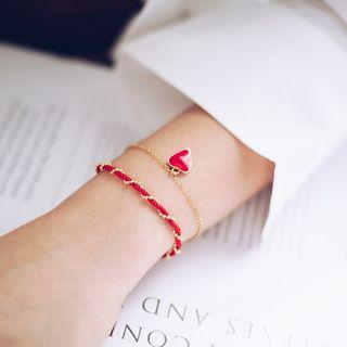 925 Sterling Silver Heart Charm Bracelet Red Heart - Gold - One Size
