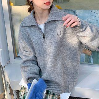 Lettering Half-zip Polo Sweater