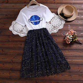 Planet Print Short-sleeve A-line Dress